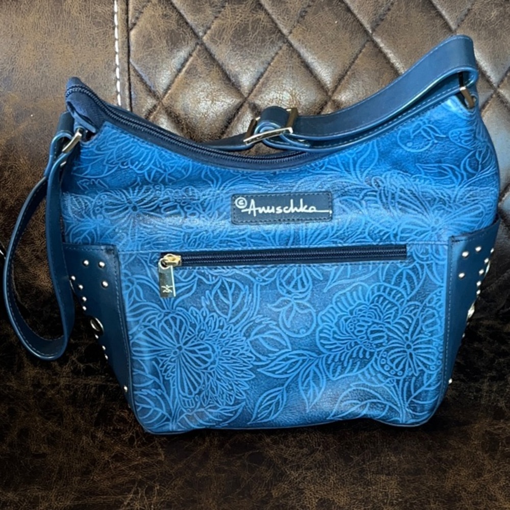 Anuschka Navy Floral Shoulder Bag